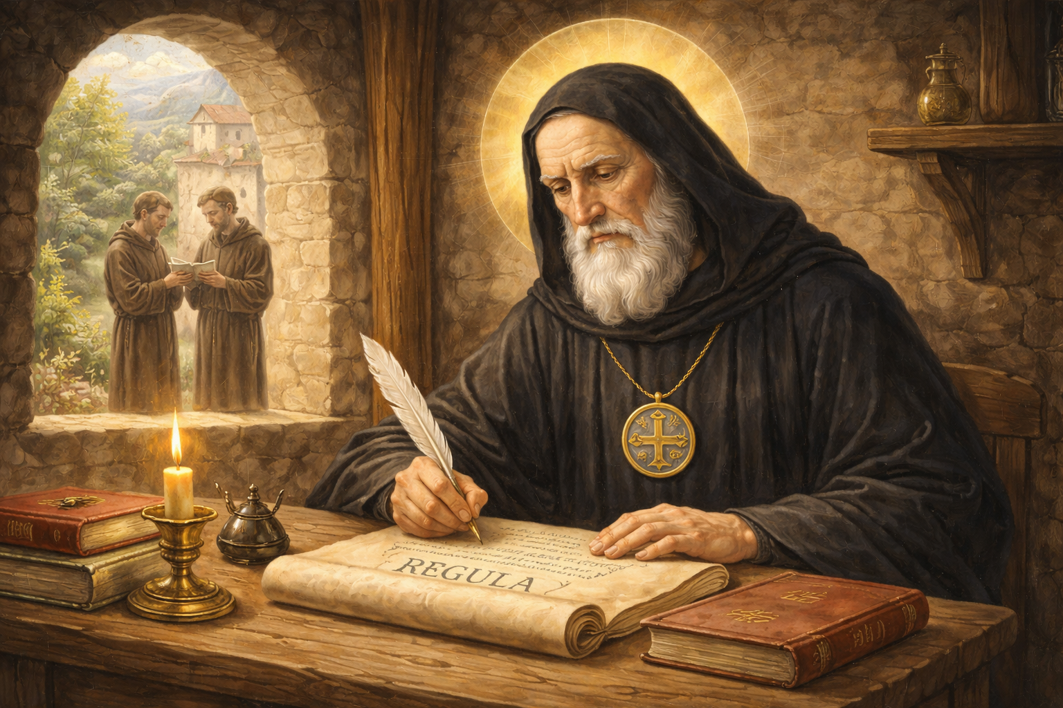 São Bento Escrevendo a Santa Regra